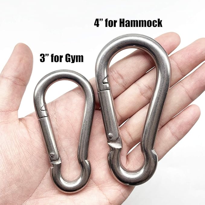 3.15 Inches 4 Inches Stainless Steel Carabiner for Gym Equipment Connection, EFFIET Heavy Duty Spring Snap Hook Clips Buckle for Gym Exercise, Punching Bags, Hiking, Camping