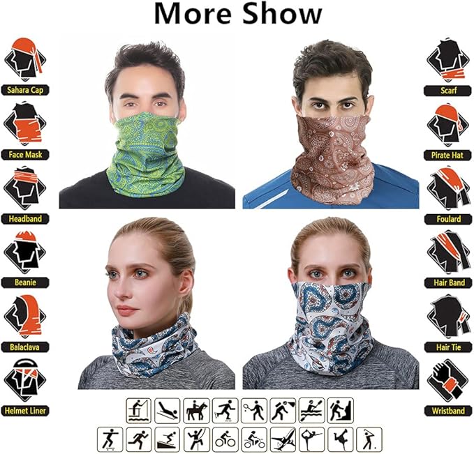 Headband Neck Gaiter Head Wrap Headwear Face Mask Magic Scarf Bandana for Men and Women