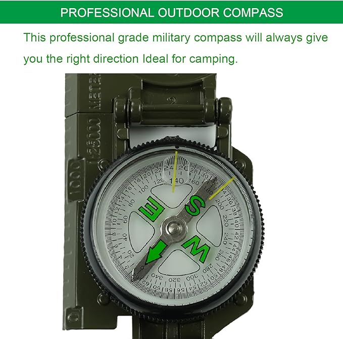 Military Compass, Camouflage Lensatic Sighting Compass for Hiking,