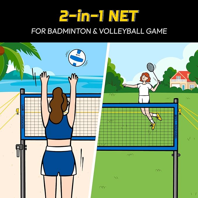 A11N Outdoor Volleyball and Badminton Combo Set - 4 Badminton 2 Shuttlecocks,