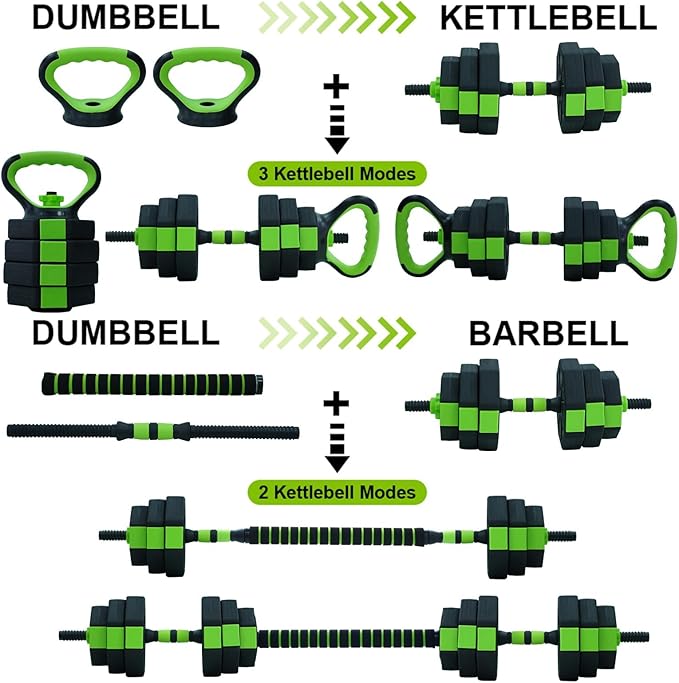 4-In-1 Adjustable Dumbbell Set - Dumbbell/Barbell/Kettlebell/Push Up Stand for Home Gym