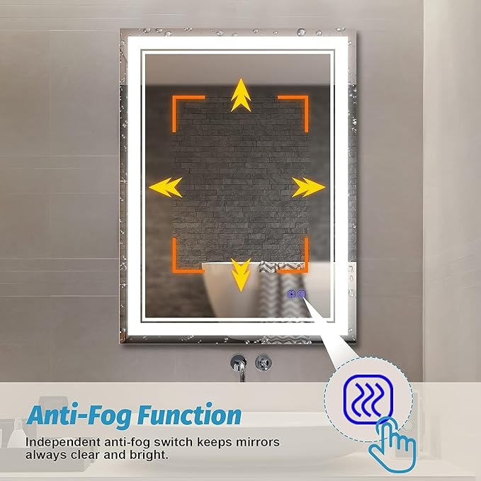 24 x 32 Inch Led Mirror for Bathroom 3 Colors CRI95+, Memory