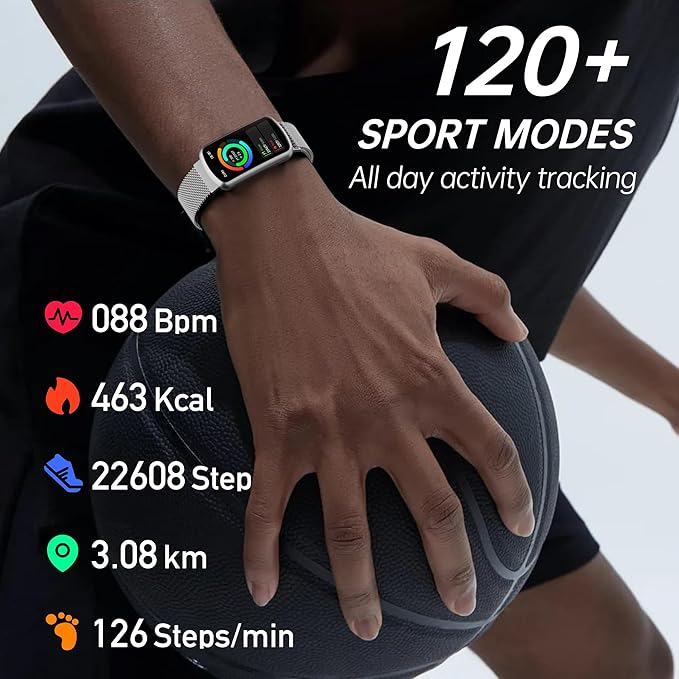 Health Fitness Tracker with 24/7 Heart Rate and Blood Pressure, Smart Watch with Blood Oxygen Monitor, 120+ Sport Mode, Sleep Tracking Waterproof Activity Tracker for Women Men