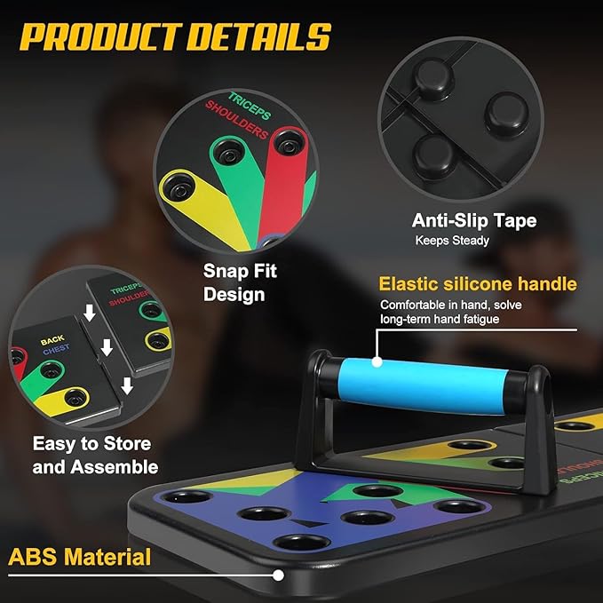 Solid Push Up Board 15 in 1 Home Workout Equipment Multi-Functional Pushup Stands System Fitness Floor Chest Muscle Exercise Professional Equipment Burn Fat Strength Training Arm Men & Women Weights