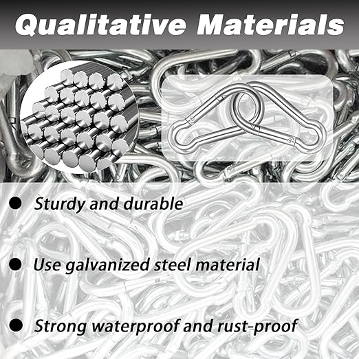 200PCS 2.36'' Spring Snap Hook, M6 1/4Inch Galvanized Silver Steel Carabiner Clip, Small Carabiner Clip 260LBS Holding Capacity Quick Link Clip Keychain for Hammock Dog Leash & Camping Gym