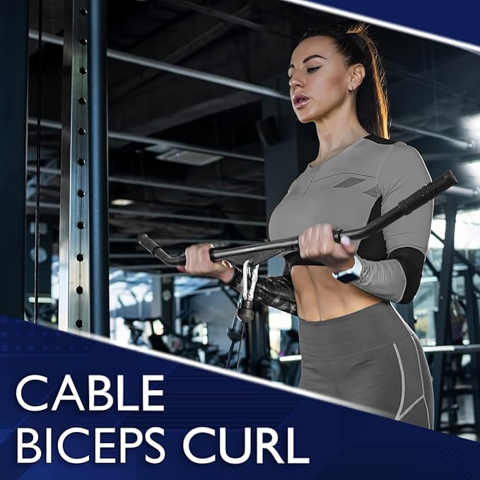 Yes4All Wide Grip Curl LAT Pull Down Bar Attachments Rubber Handgrips/Curl Bar/Press Down for Cable Pulley System Machine