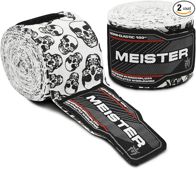Meister Adult 180" Semi-Elastic Hand Wraps for MMA & Boxing (Pair)