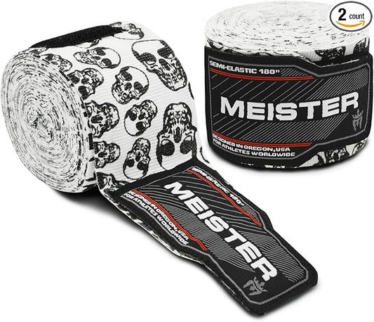 Meister Adult 180" Semi-Elastic Hand Wraps for MMA & Boxing (Pair)