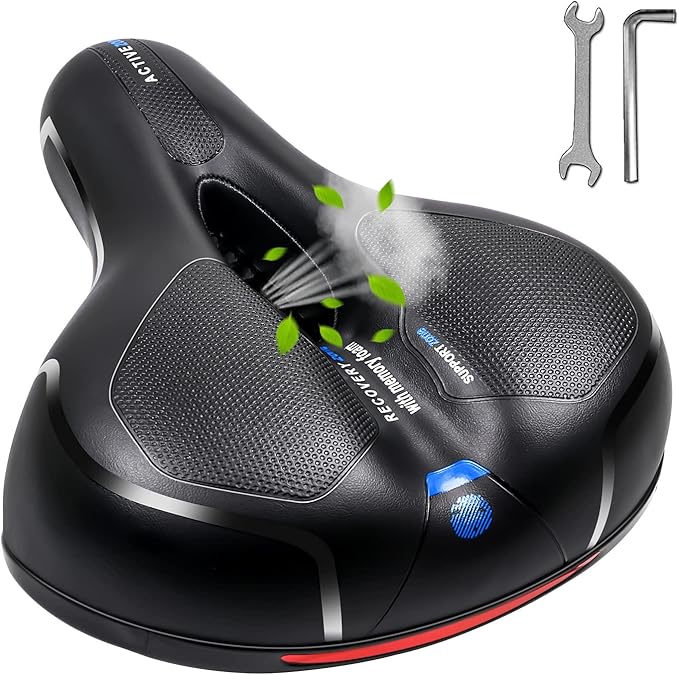 MSDADA Comfortable Bike Seat Cushion - Wide Bicycle Seat Comfort for Men Women with Dual Shock Absorption - Memory Foam Padding, Waterproof Bike Saddle for Stationary, Exercise, Mountain, Road Bikes