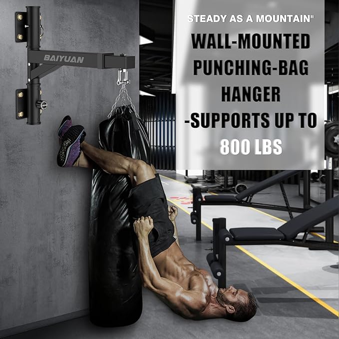 Heavy Bag Hanger - Wall Mount Punching Bag Hanger, Adjustable Heavy-Duty Boxing Bag Wall Bracket, Punching Bag Mount Stand for Home or Gym, for Kickboxing Bag, Muay Thai Bag,Etc (Supports up to 800Ib)