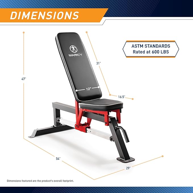 Marcy Adjustable Strength Training Utility Bench with Chrome SB-5429