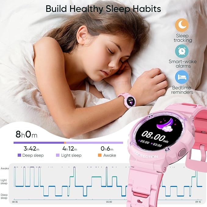 Kids Smart Watch, Waterproof Kids Fitness Tracker Watch with 26 Sports Modes, Pedometer, Heart Rate Monitor, Alarm Clock, Sleep Tracking for Girls Boys Ages 6+