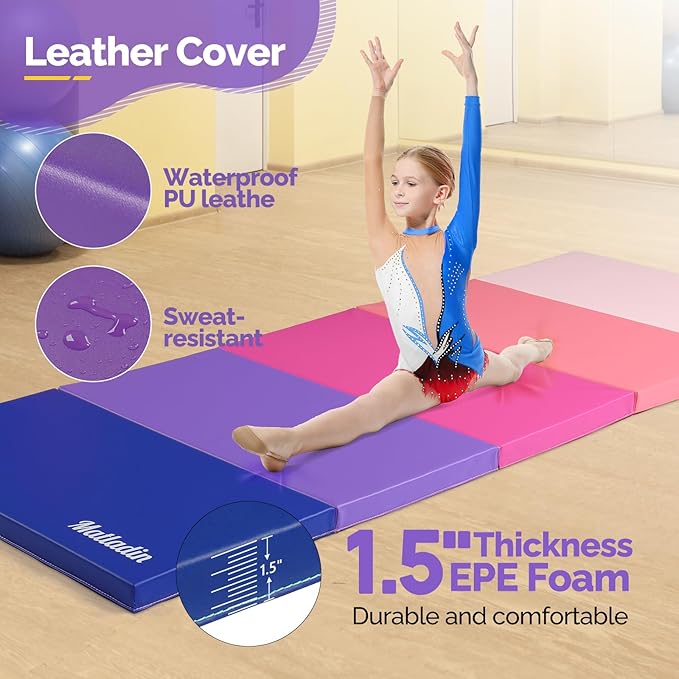 5 Folding Gymnastics Gym Exercise Aerobics Mat 1.5" Thick
