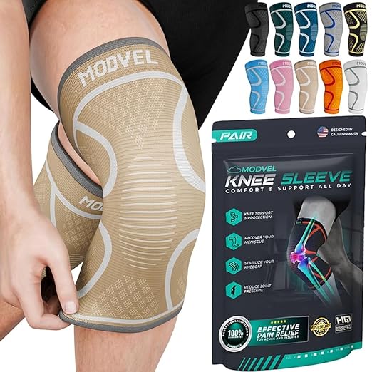 Modvel 2 Pack Knee Brace for Women & Men - Workout Knees Compression Sleeve for Knee Pain Relief Joint Support for ACL, Arthritis, Meniscus Tear Knees Brace for Sports, Rodilleras para Gym Fitness