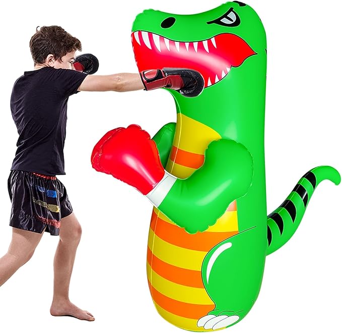 47" Punching Bag for Kids 3-8 Toddler Boxing Bag Inflatable Dinosaur Bopper Birthday Presents for Boys & Girls Sports Toys Outdoor Activities Yard Games