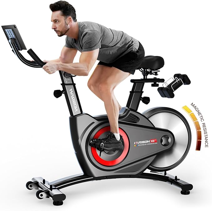 HARISON Semi-Commercial Exercise Bike 400 lbs Capacity, Magnetic Stationary Bikes for Home Gym with Bluetooth & Tablet Holder & Comfortable Seat Cushion