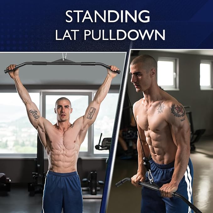 Yes4All Wide Grip Curl LAT Pull Down Bar Attachments Rubber Handgrips/Curl Bar/Press Down for Cable Pulley System Machine