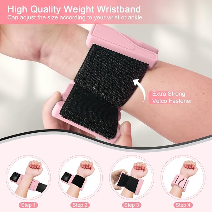 ADLIFE Adjustable Wrist Ankle Weights for Women Men Kids, 2 Lbs Wearable Arm Leg Weights Set of 2(1 Lb Each), Weighted Wristbands Exercise Weights for Walking Running Pilates Yoga Home Gym Workout