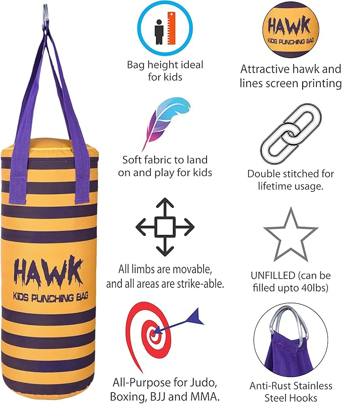 Kids Punching Bag for Kids Boxing Gloves MMA Training Fitness Workout Kickboxing Grappling Karate Heavy Target Bag UNFILLED