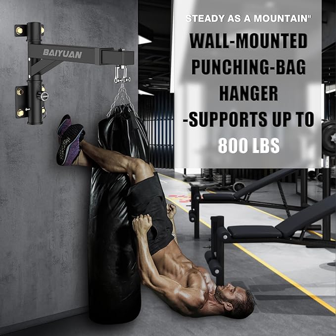 Heavy Bag Hanger - Wall Mount Punching Bag Hanger, Adjustable Heavy-Duty Boxing Bag Wall Bracket, Punching Bag Mount Stand for Home or Gym, for Kickboxing Bag, Muay Thai Bag,Etc (Supports up to 800Ib)