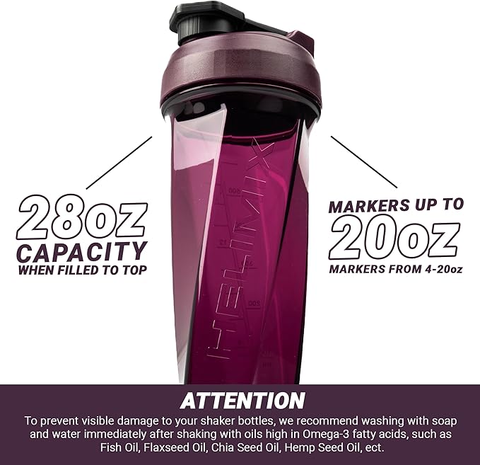 HELIMIX 2.0 Vortex Blender Shaker Bottle Holds upto 28oz | No Blending Ball or Whisk | USA Made | Portable Pre Workout Whey Protein Drink Shaker Cup | Mixes Cocktails Smoothies Shakes | Top Rack Safe