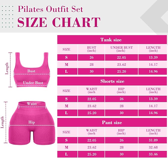4 Pcs Women's Workout Sets Pilates Exercise Outfit Ribbed Scoop Neck Sports Bra Shorts Leggings Gym Clothes Set