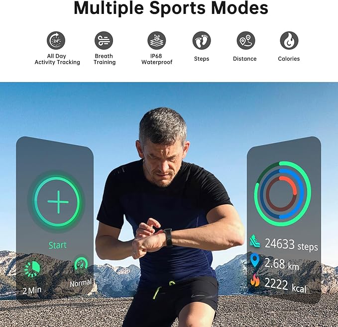 Health Fitness Tracker, Smart Watch with 24/7 Heart Rate and Blood Oxygen, Sleep Tracker with Blood Pressure Monitor, IP68 Waterproof Activity Tracker Pedometer Step Counter for Women Men