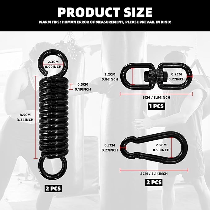 Heavy Bag Spring Punching Bag Hanging Kit with Swivel & 2 Carabiners, 360° Rotational Heavy Duty Punching Bag Hanger Mount Accessory for Boxing Bag, Heavy Bag, Gym Swing, Trapeze