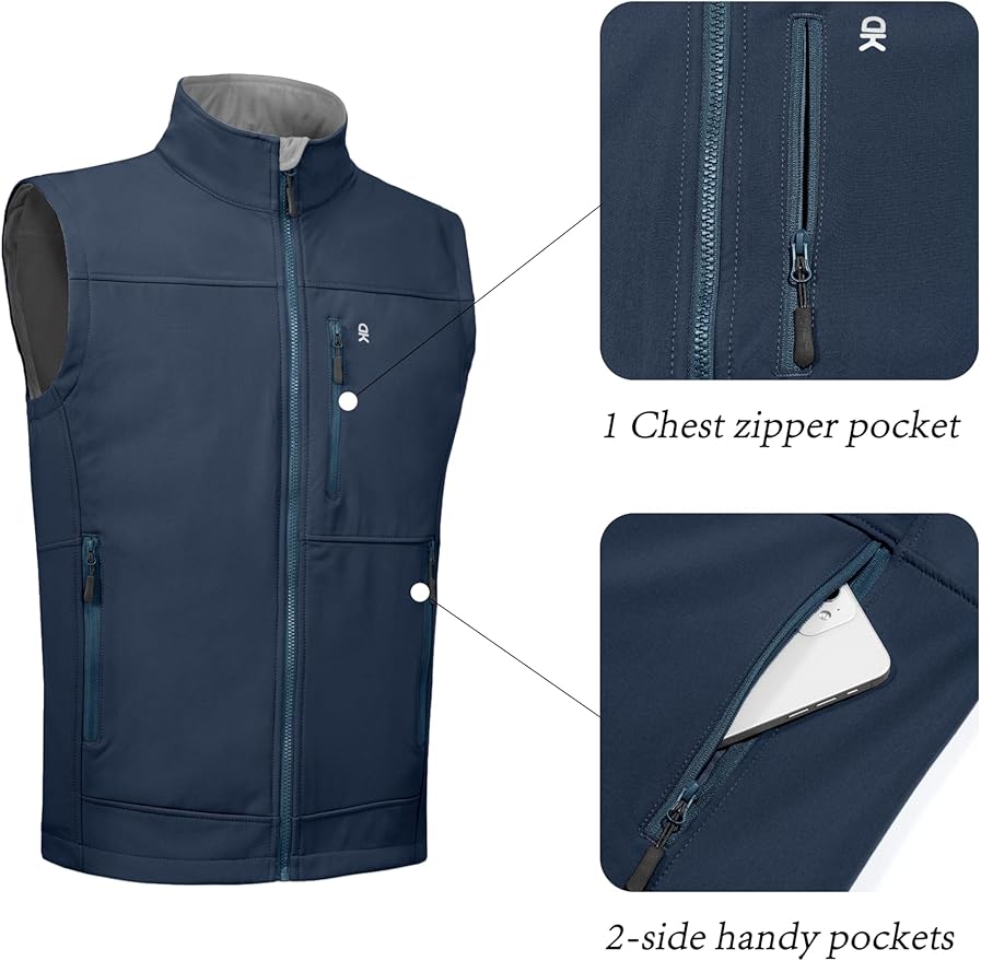 Little Donkey Andy Men's Golf Vest Warm Fleece Lining Hiking Vests Zip Up Sleeveless Outerwear Jacket
