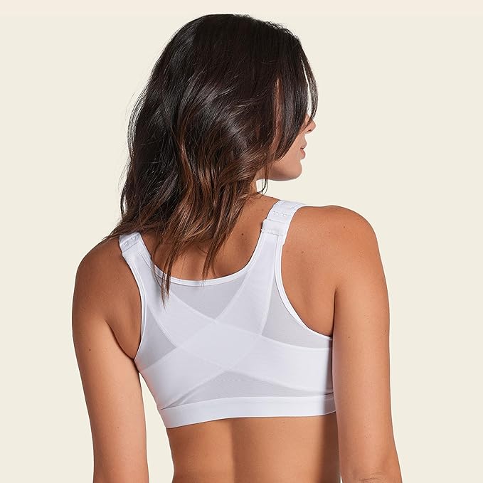 Leonisa Women's Posture Corrector Wireless Back Support Bra, White, 38C