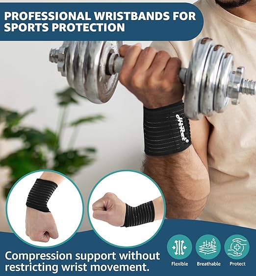 HiRui 2-Pack High-Elastic Wrist Support Straps Wrist Compression Bandage - Wrist Wraps Wristbands for Carpal Tunnel Arthritis Tendonitis Weightlifting Tennis Basketball - Breathable Soft (Black)