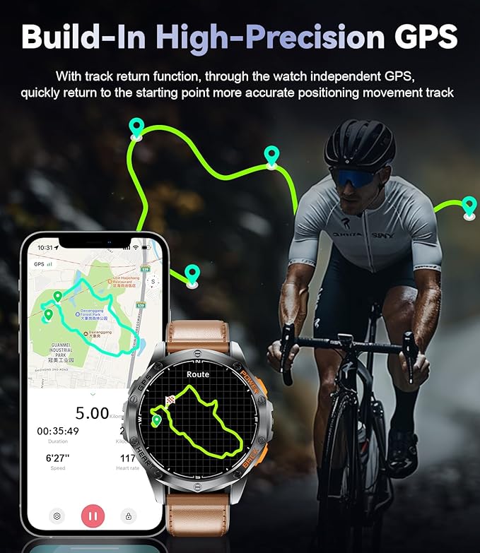 LIGE GPS Military Smart Watch for Men (Answer/Make Calls), 100+ Sports Modes Fitness Smart Watch, LED Flashlight/Compass/45 Days Battery/IP68 Waterproof 1.43'' AMOLED Smartwatch for Android iOS