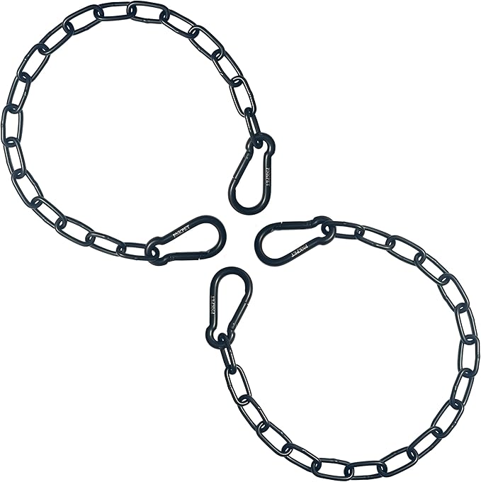 304 Stainless Steel Gate Chain 550lbs Capacity - 24" x 5/32" with M7 Carabiners, Chain Link Gate Latch for Outdoor Fence Livestock, Safety Hanging Metal Chain with 4 Carabiners, Black, 2 Pack