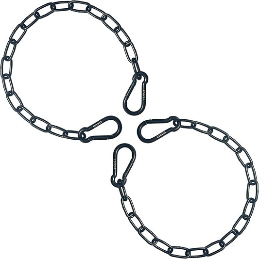 304 Stainless Steel Gate Chain 550lbs Capacity - 24" x 5/32" with M7 Carabiners, Chain Link Gate Latch for Outdoor Fence Livestock, Safety Hanging Metal Chain with 4 Carabiners, Black, 2 Pack