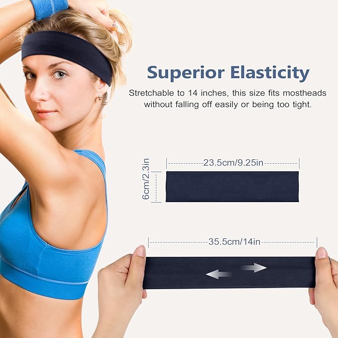 Headbands for Women Non Slip - 7PCS Fashion Sports Hair Bands for Women's Hair, Soft Cotton Cloth Stretchy Headbands for Women for Workout Yoga Running