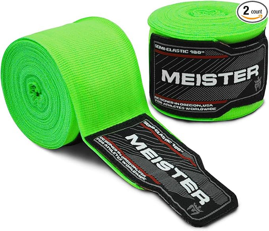 Meister Adult 180" Semi-Elastic Hand Wraps for MMA & Boxing (Pair)