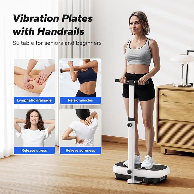MERACH Vibration Plate Exercise Machine, Vibrating Plate Exercise Machine with Handrails, Full Body Vibration Platform for Women Men, Exercise Equipment for Home