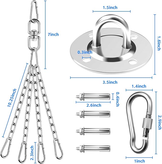 360 Rotation Heavy Bag Chain, Punching Bag Hanger With Stainless Steel Swivel Chain and 4 Snap Hooks, Mount for Hammock, Gym Swing, Yoga Swing, Trapeze