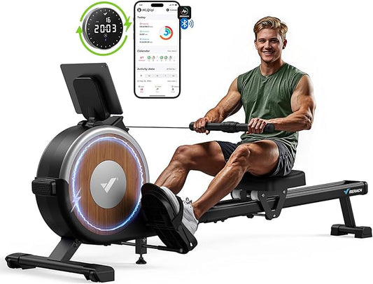 MERACH Rowing Machine, Magnetic Rower Machine for Home, 16 Levels of Quiet Resistance, Dual Slide Rail with Max 350lb Weight Capacity, App Compatible