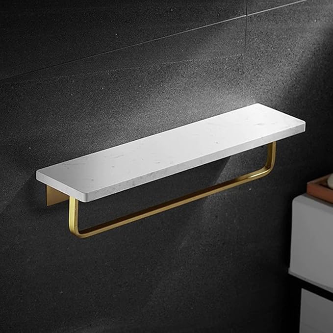 Marble Bathroom Wall Shelf with Towel Bar 16" Modern