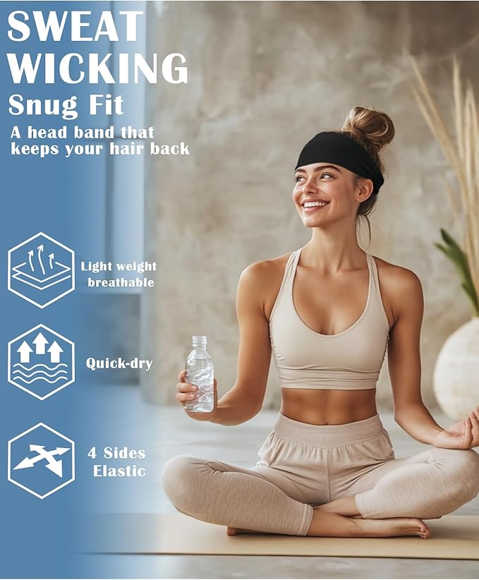 Headbands for Men & Women, Sweat Headband Non-Slip Sweatband Sports Running Cycling Yoga Basketball Workout Football Training