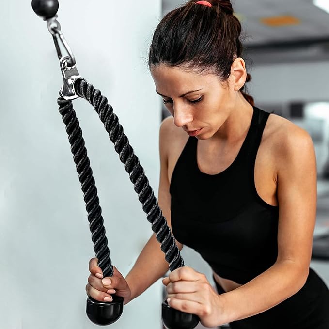 Long Tricep Pull Down Rope Exercise Tricep Rope 55 inch Pull Down Rope with Latch Gym Cable Machine Accessories