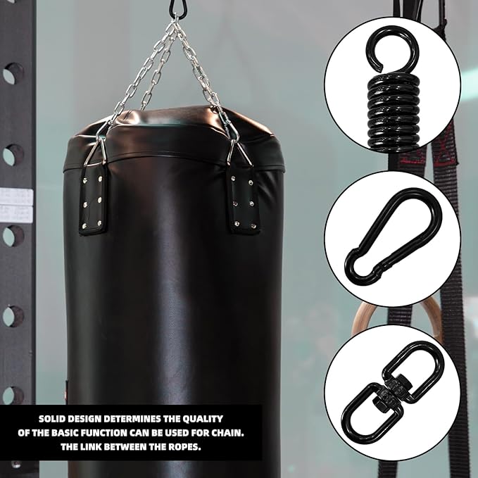 Heavy Bag Spring Punching Bag Hanging Kit with Swivel & 2 Carabiners, 360° Rotational Heavy Duty Punching Bag Hanger Mount Accessory for Boxing Bag, Heavy Bag, Gym Swing, Trapeze