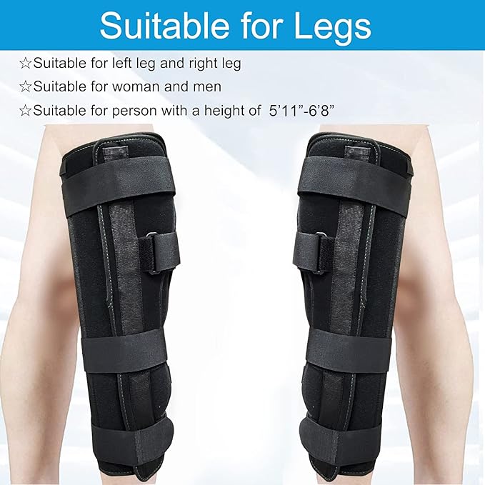 3-Panel Knee Immobilizer Full Leg Support Brace, Aluminum alloy Straight Knee Splint - for Knee Pre-and Postoperative & Injury or Surgery Recovery (Update Size L)