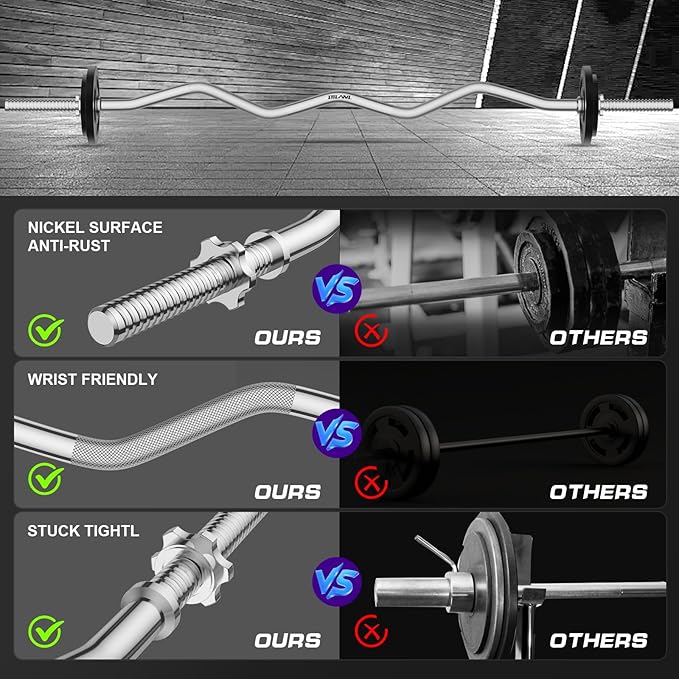 47" EZ Curl Bar Weight Lifting Bar 1-inch Curling -2 Star Collars(280lb Weight