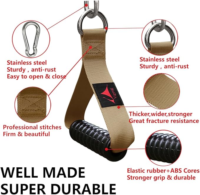 Heavy Duty Gym Exercise Handles Attachment for Cable Machine,Resistance Band,Pulley System Home Fitness Workout Equipment, with Elastic Rubber Grip and 2 Large Carabiners