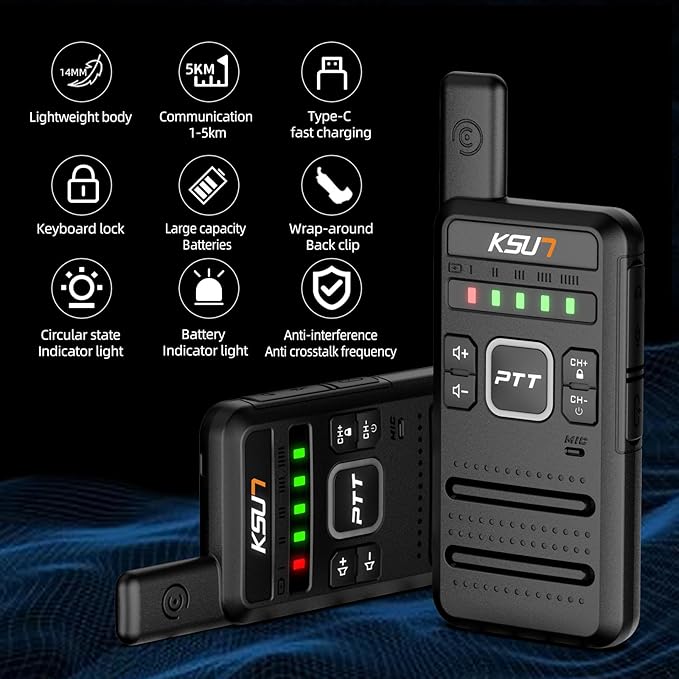 M10 Walkie Talkies with Long Range Signal 3300mAh Battery 16 Preset 2 Pack)