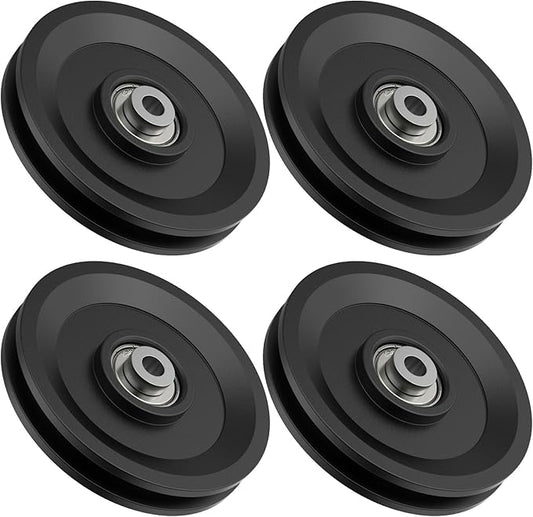 4.5 Inch / 114 MM Universal Nylon Bearing Pulley Wheel Replacement Compatible with Cable Machine Home Gym, Garage Door Pulley System, Weight Machine, Gym Equipment