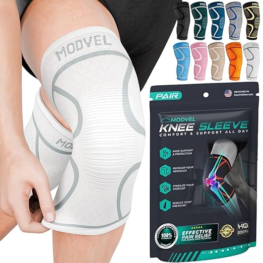 Modvel 2 Pack Knee Brace for Women & Men - Workout Knees Compression Sleeve for Knee Pain Relief Joint Support for ACL, Arthritis, Meniscus Tear Knees Brace for Sports, Rodilleras para Gym Fitness