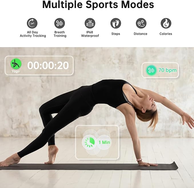 Health Fitness Tracker, Smart Watch with 24/7 Heart Rate and Blood Oxygen, Sleep Tracker with Blood Pressure Monitor, IP68 Waterproof Activity Tracker Pedometer Step Counter for Women Men